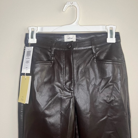 NWT Aritzia Wilfred Beatrix Faux Leather Flare Pant Rich Mocha Brown - Picture 4 of 8